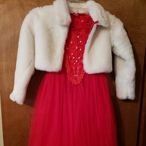 SOLD     Red dress/White jacket by Pumpkin patch